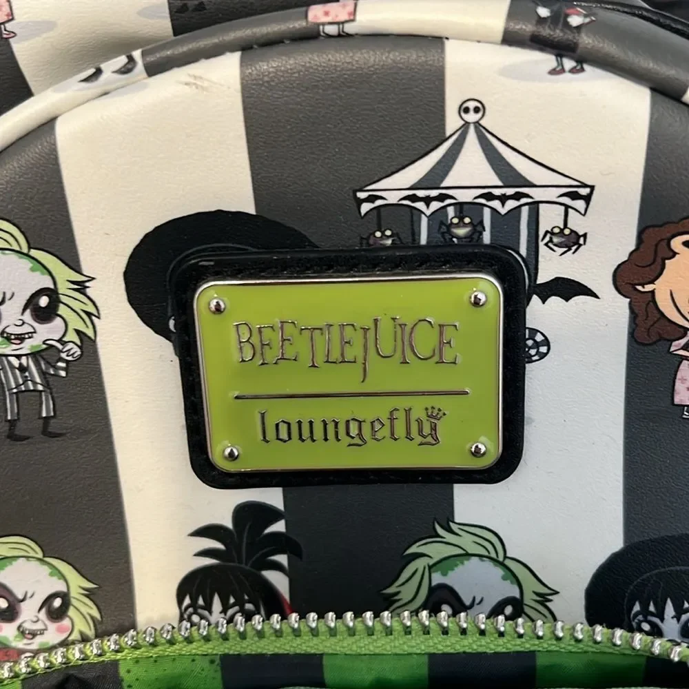 Loungefly Black and White Striped Beetlejuice Beetlejuice Backpack EUC